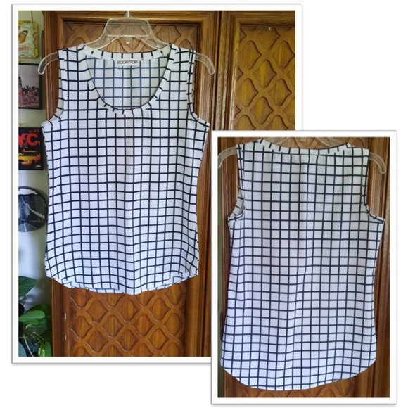 3/$15 Soda Pop Checkered Printed Tank Blouse - Black/White Size XS - Picture 15 of 15